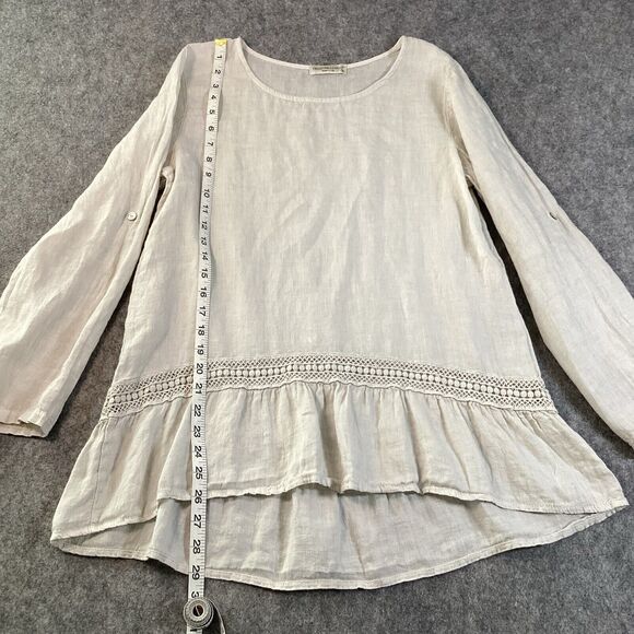 Terzo 100% Linen Roll Tab Sleeve Made In Italy Cotton Top Size M - Picture 7 of 13